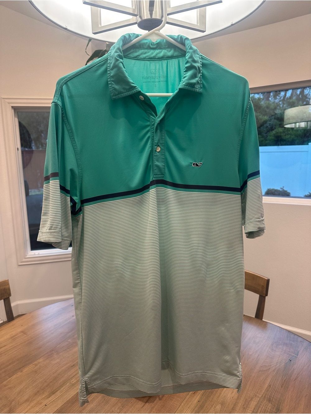 Vineyard Vines Golf Polo Teal Green Stripe Colorblock Short‎ Sleeve Size Small